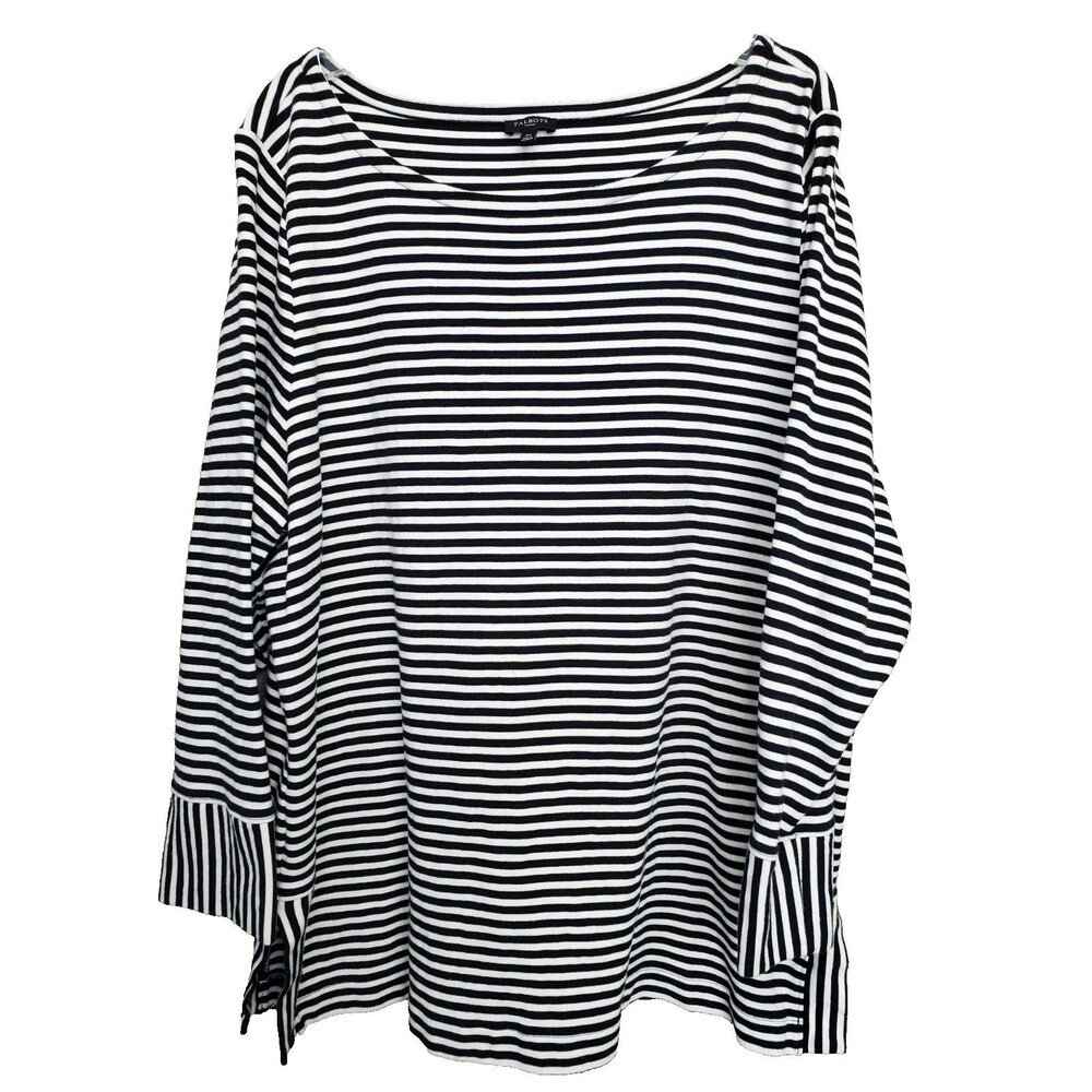 Talbots Woman Cotton Black Striped Boat Neck Knit Tunic Size 3X